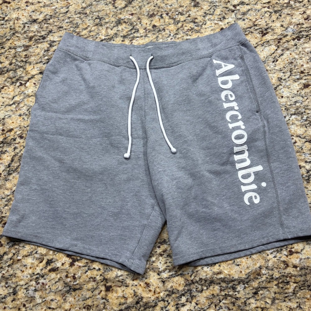 Abercrombie & Fitch Mens XL Gray Logo Sweat Shorts Fleece Drawstring Lounge v